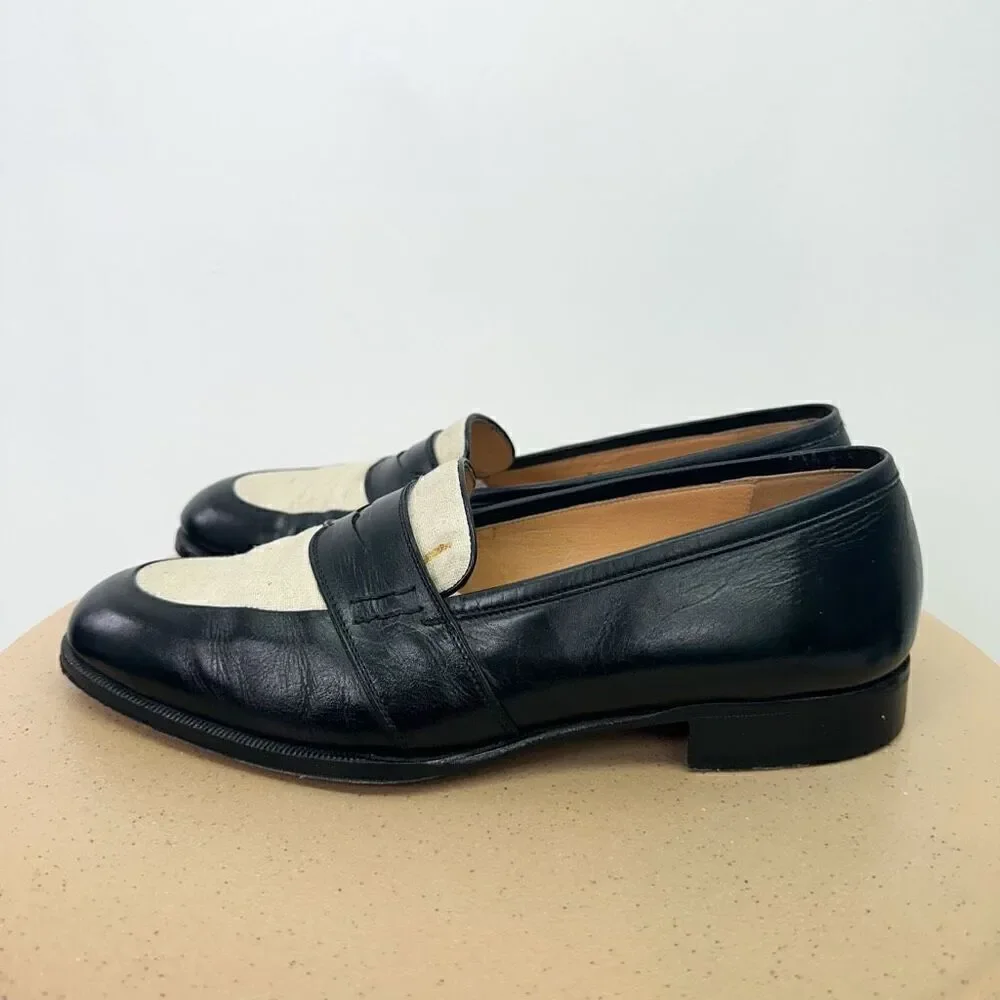 Bally Men’s Black and Cream Carena Slip on Almond Toe Penny Loafer